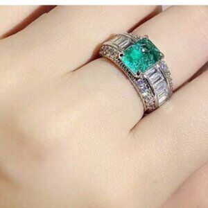 Aqua Stone Silver Ring with Cubic Zirconia size 8